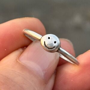 STERLING Silver Smiley Face Ring • Artisan Minimalist Charm • Dainty • Size 8.5